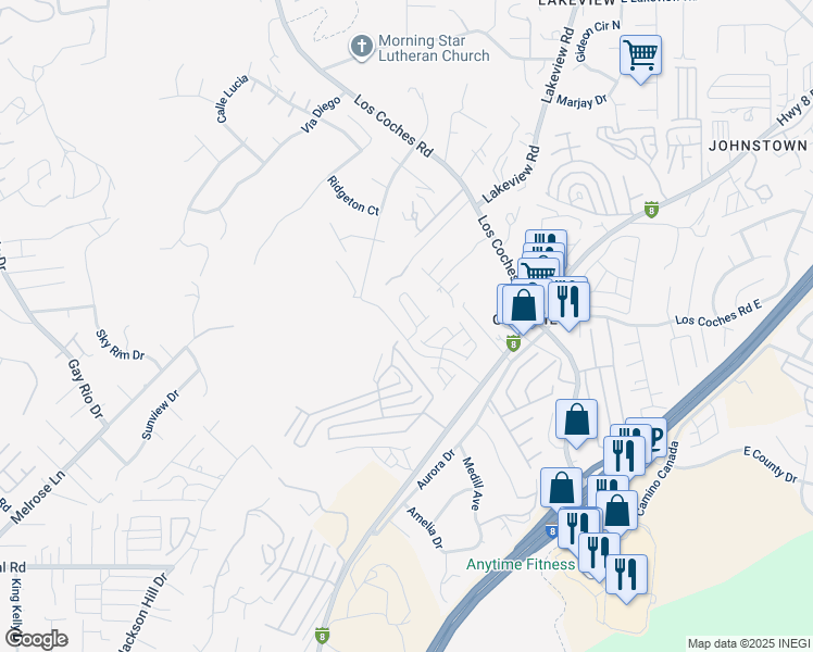 map of restaurants, bars, coffee shops, grocery stores, and more near 13216 Cuyamaca Vista Drive in Lakeside