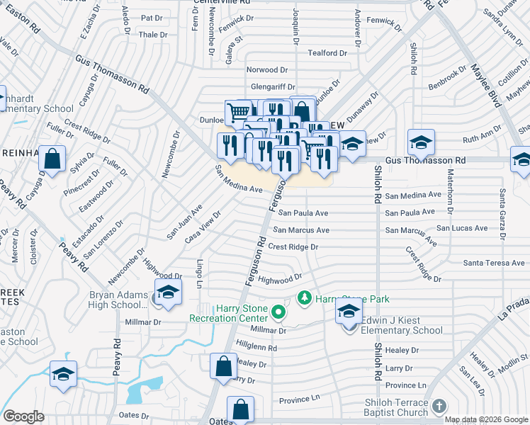 map of restaurants, bars, coffee shops, grocery stores, and more near 2352 San Paula Avenue in Dallas