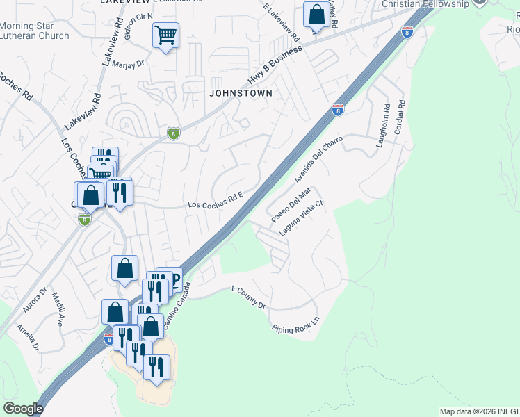 map of restaurants, bars, coffee shops, grocery stores, and more near 13523 Avenida Del Charro in El Cajon