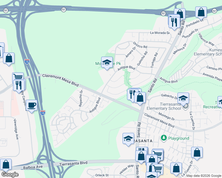 map of restaurants, bars, coffee shops, grocery stores, and more near 10232 Veracruz Court in San Diego