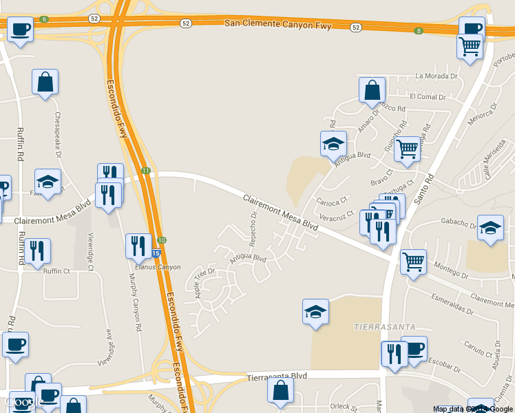 map of restaurants, bars, coffee shops, grocery stores, and more near in San Diego