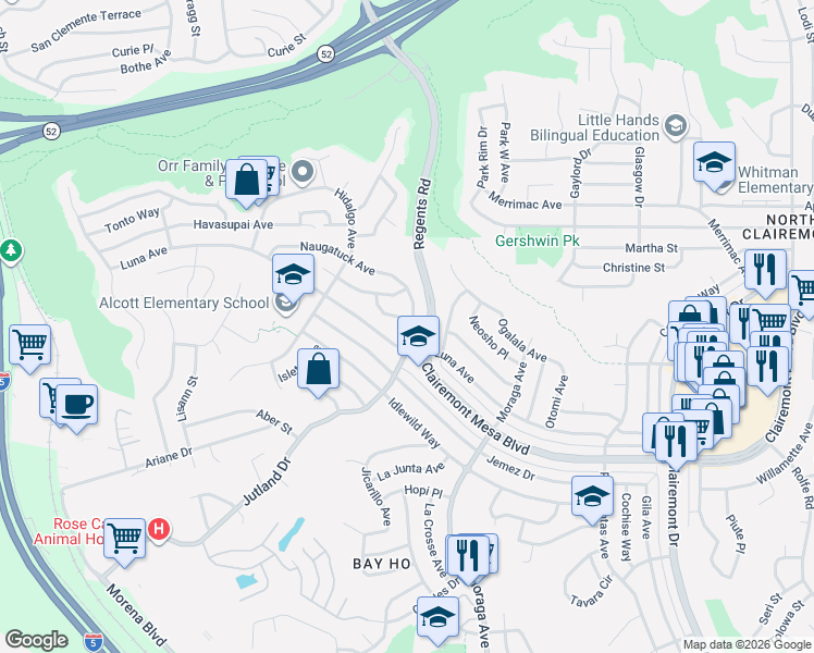 map of restaurants, bars, coffee shops, grocery stores, and more near in San Diego