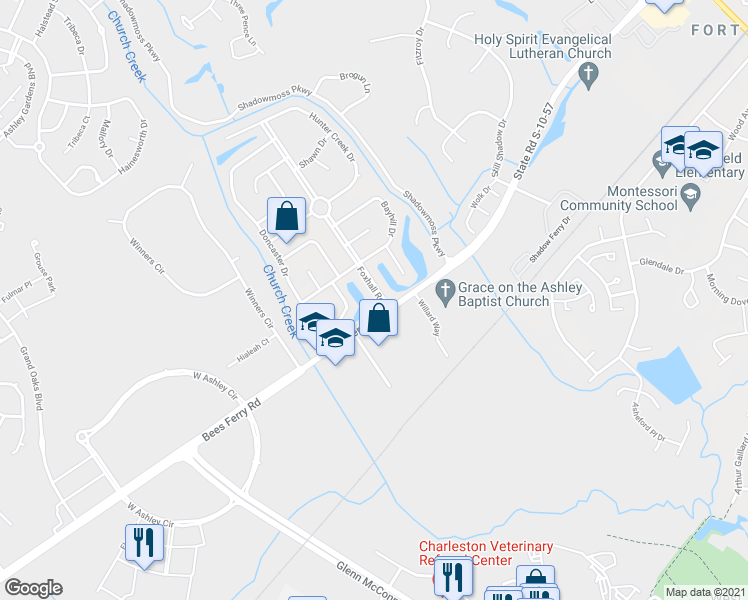 map of restaurants, bars, coffee shops, grocery stores, and more near 1995 Bees Ferry Road in Charleston