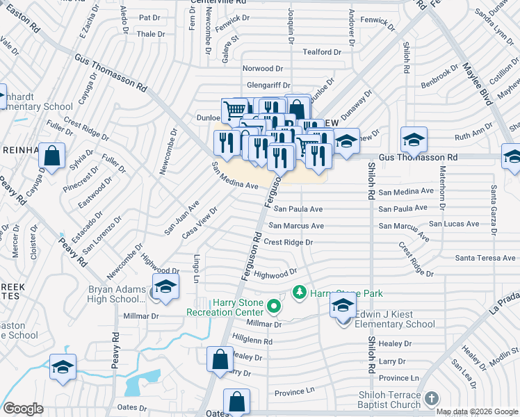map of restaurants, bars, coffee shops, grocery stores, and more near 2352 San Paula Avenue in Dallas