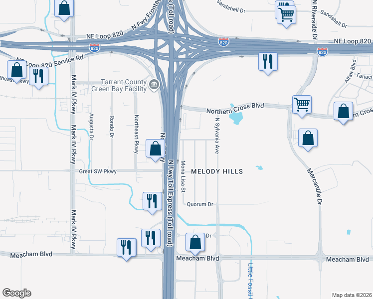 map of restaurants, bars, coffee shops, grocery stores, and more near 4929 Mobile Drive in Fort Worth