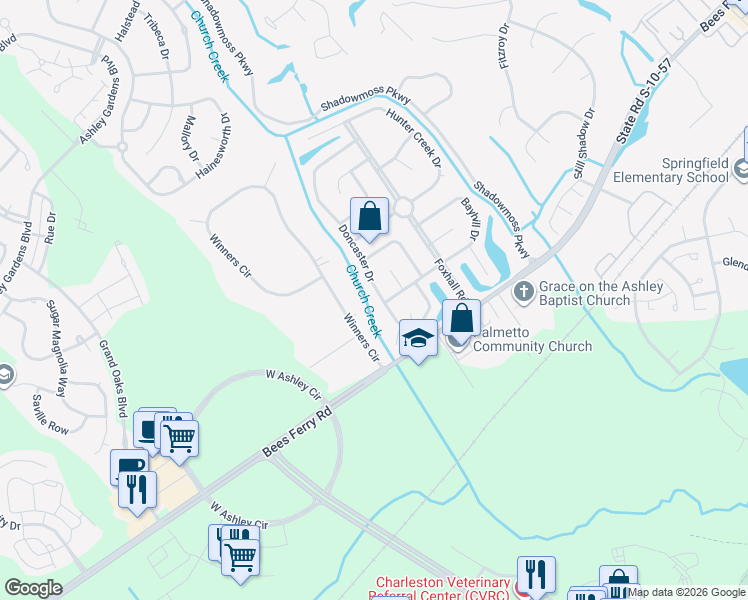 map of restaurants, bars, coffee shops, grocery stores, and more near 2903 Doncaster Dr in Charleston