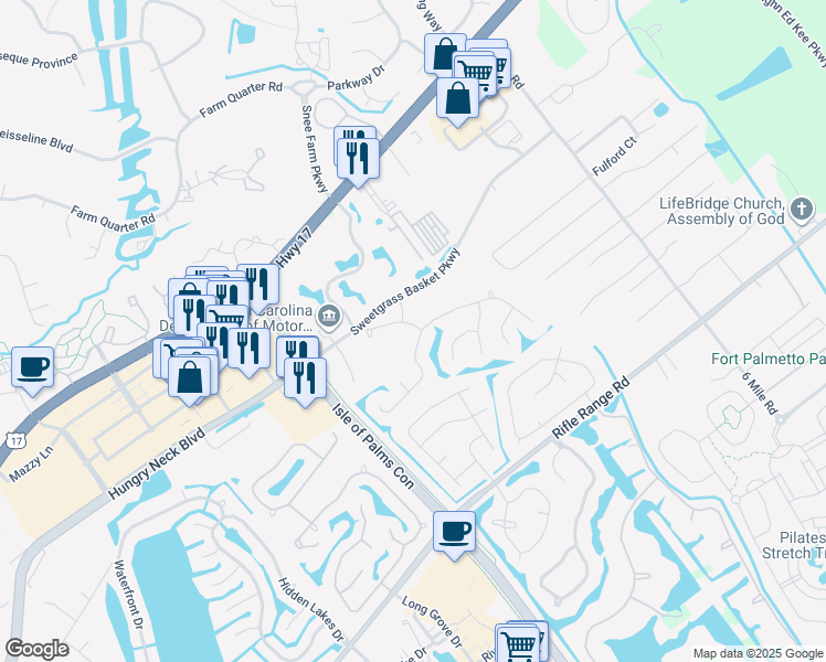 map of restaurants, bars, coffee shops, grocery stores, and more near 2058 Country Manor Drive in Mount Pleasant