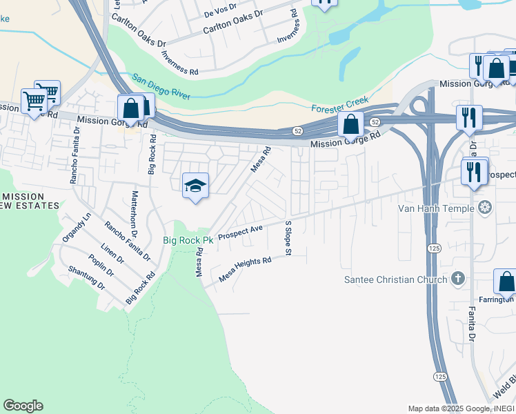 map of restaurants, bars, coffee shops, grocery stores, and more near in Santee