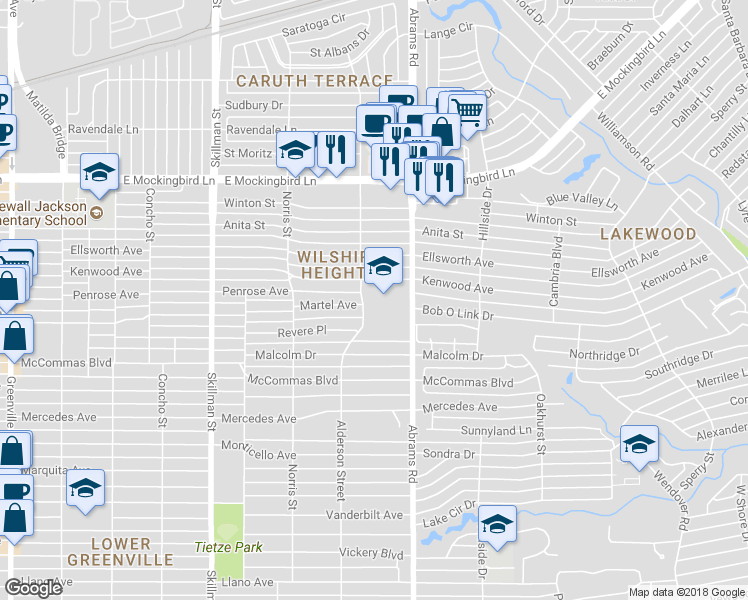map of restaurants, bars, coffee shops, grocery stores, and more near 6306 Kenwood Avenue in Dallas