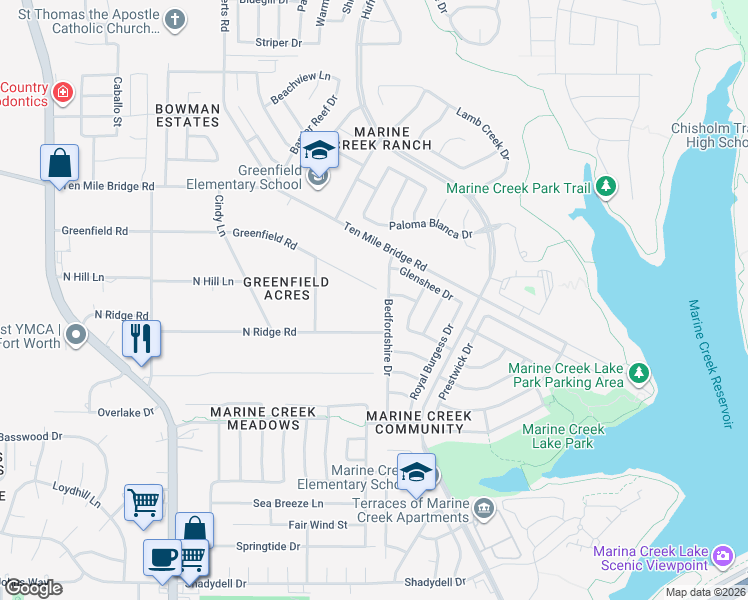 map of restaurants, bars, coffee shops, grocery stores, and more near 6001 Greenfield Rd in Fort Worth