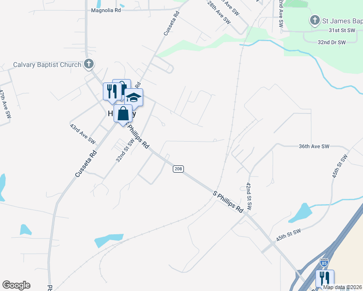 map of restaurants, bars, coffee shops, grocery stores, and more near 3454 39th Avenue Southwest in Lanett