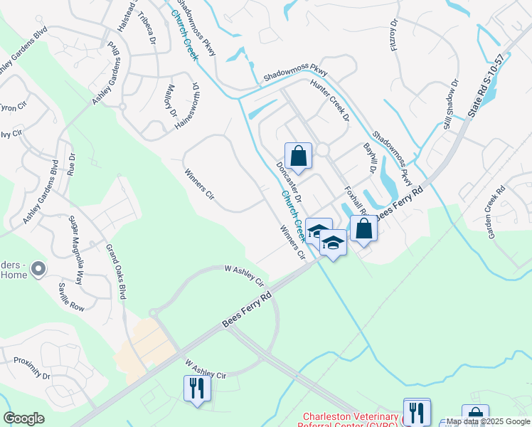 map of restaurants, bars, coffee shops, grocery stores, and more near 2957 Winners Circle in Charleston