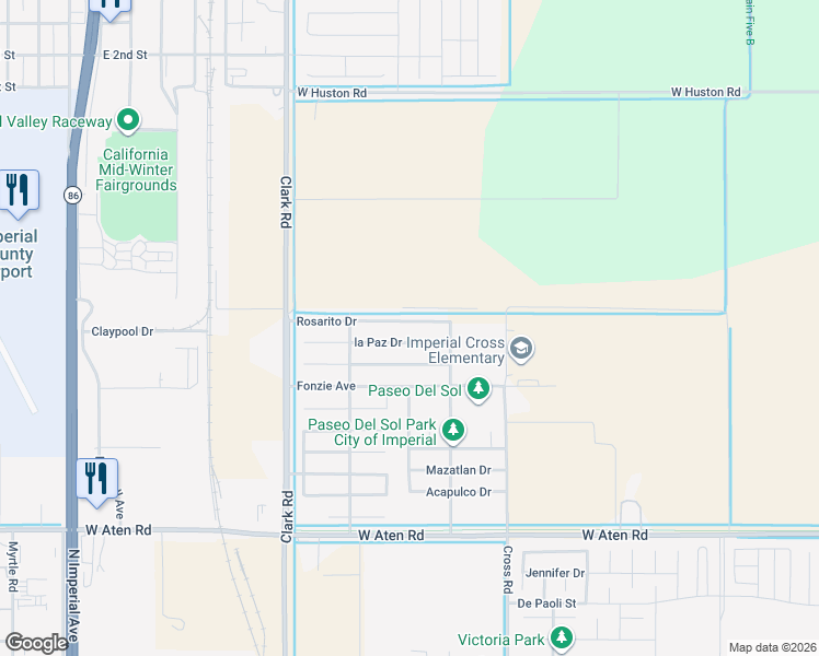 map of restaurants, bars, coffee shops, grocery stores, and more near 248 La Paz Drive in Imperial