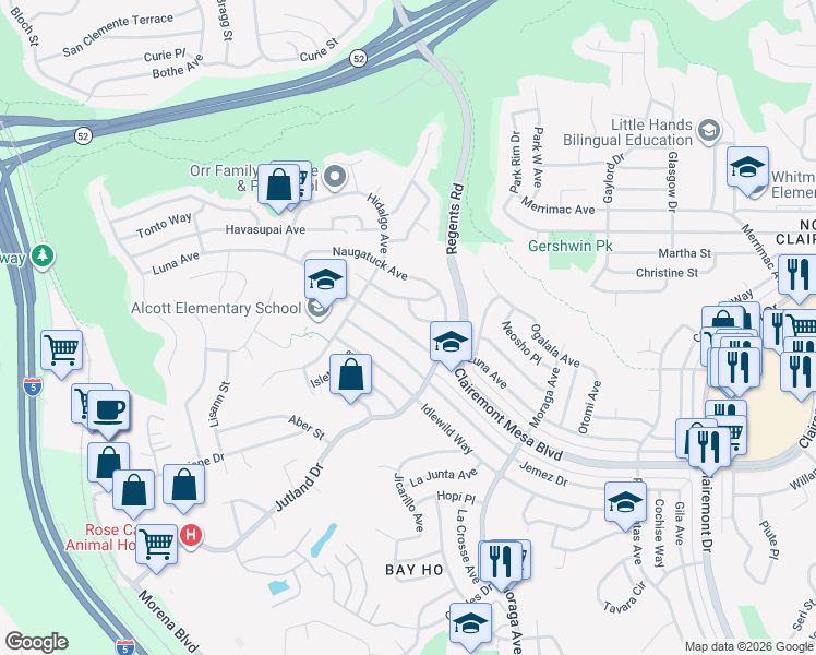 map of restaurants, bars, coffee shops, grocery stores, and more near 3112 Luna Avenue in San Diego