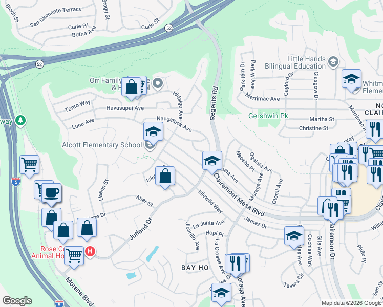 map of restaurants, bars, coffee shops, grocery stores, and more near 3112 Luna Avenue in San Diego