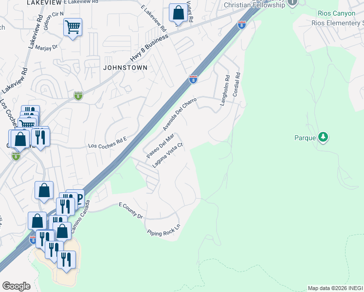 map of restaurants, bars, coffee shops, grocery stores, and more near 13619 Laguna Vista in El Cajon