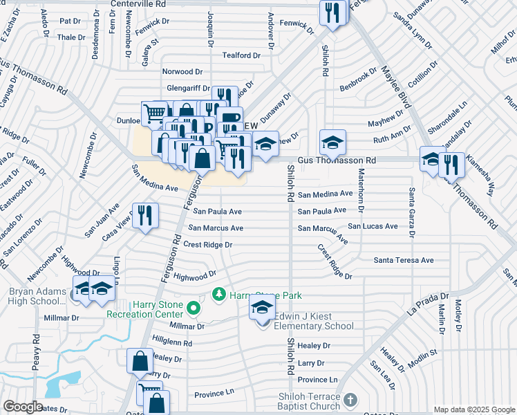 map of restaurants, bars, coffee shops, grocery stores, and more near 2614 San Paula Avenue in Dallas