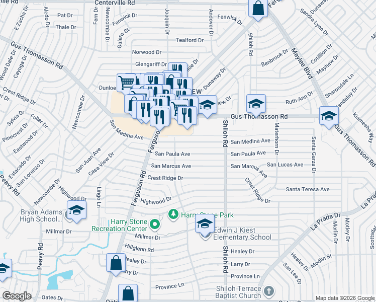 map of restaurants, bars, coffee shops, grocery stores, and more near 2508 San Paula Avenue in Dallas