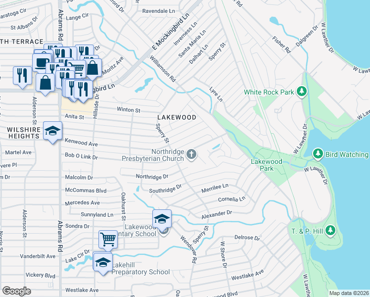 map of restaurants, bars, coffee shops, grocery stores, and more near 6915 Bob O Link Drive in Dallas