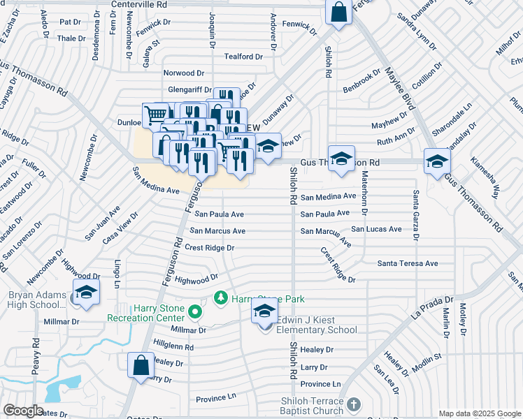 map of restaurants, bars, coffee shops, grocery stores, and more near 2614 San Paula Avenue in Dallas