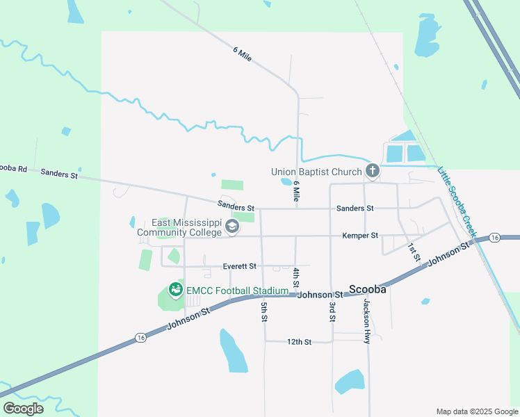 map of restaurants, bars, coffee shops, grocery stores, and more near Sanders Street in Scooba