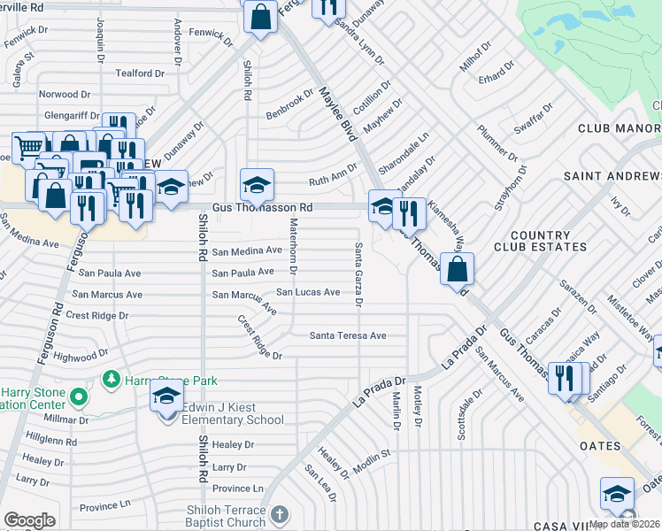 map of restaurants, bars, coffee shops, grocery stores, and more near 3207 San Paula Avenue in Dallas