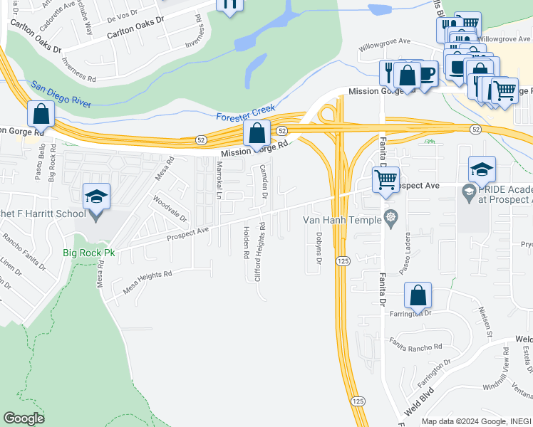 map of restaurants, bars, coffee shops, grocery stores, and more near 8655 Clifford Heights Road in Santee