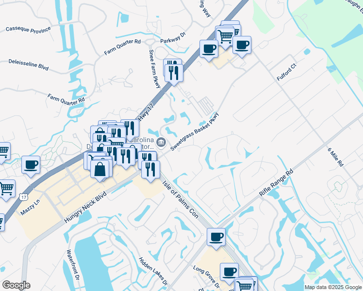 map of restaurants, bars, coffee shops, grocery stores, and more near 1209 Iron Bridge Drive in Mount Pleasant