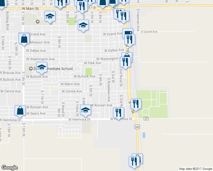 map of restaurants, bars, coffee shops, grocery stores, and more near 918 South Roselawn Avenue in Artesia