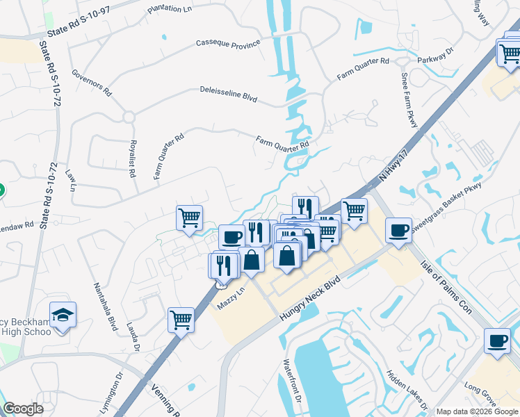 map of restaurants, bars, coffee shops, grocery stores, and more near 1725 Villa Maison in Mount Pleasant