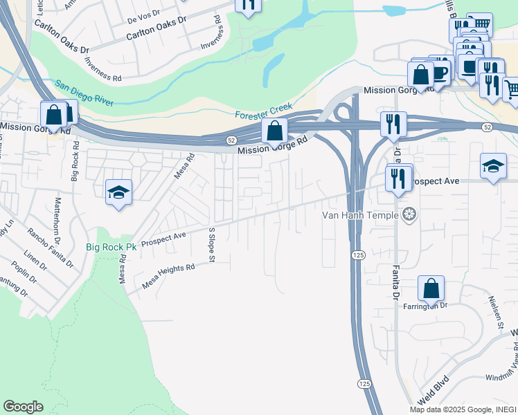map of restaurants, bars, coffee shops, grocery stores, and more near 8626 Prospect Avenue in Santee