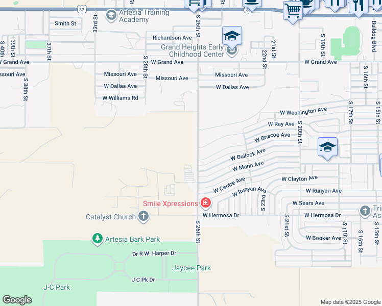 map of restaurants, bars, coffee shops, grocery stores, and more near 908 South 26th Street in Artesia