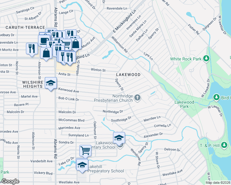 map of restaurants, bars, coffee shops, grocery stores, and more near 6808 Kenwood Avenue in Dallas