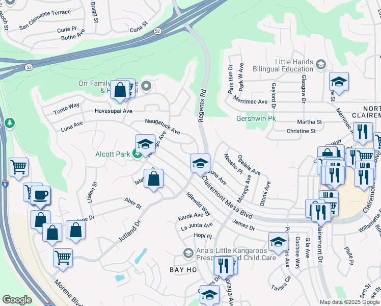 map of restaurants, bars, coffee shops, grocery stores, and more near 3134 Luna Avenue in San Diego