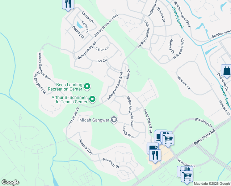 map of restaurants, bars, coffee shops, grocery stores, and more near 225 Hampton Bluff Drive in Charleston