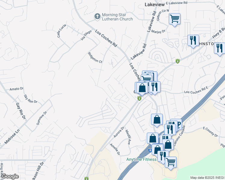 map of restaurants, bars, coffee shops, grocery stores, and more near 13216 Cuyamaca Vista Drive in Lakeside