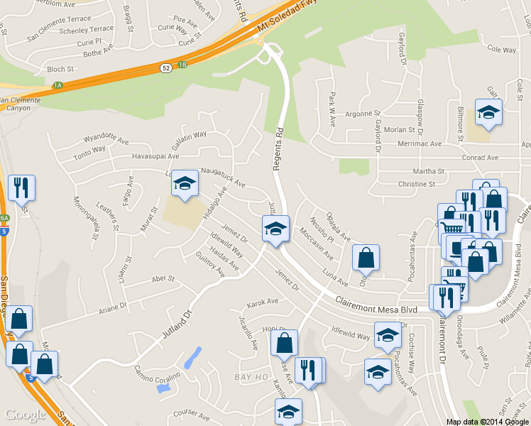 map of restaurants, bars, coffee shops, grocery stores, and more near 3180 Mandan Way in San Diego