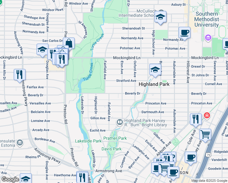 map of restaurants, bars, coffee shops, grocery stores, and more near in Dallas