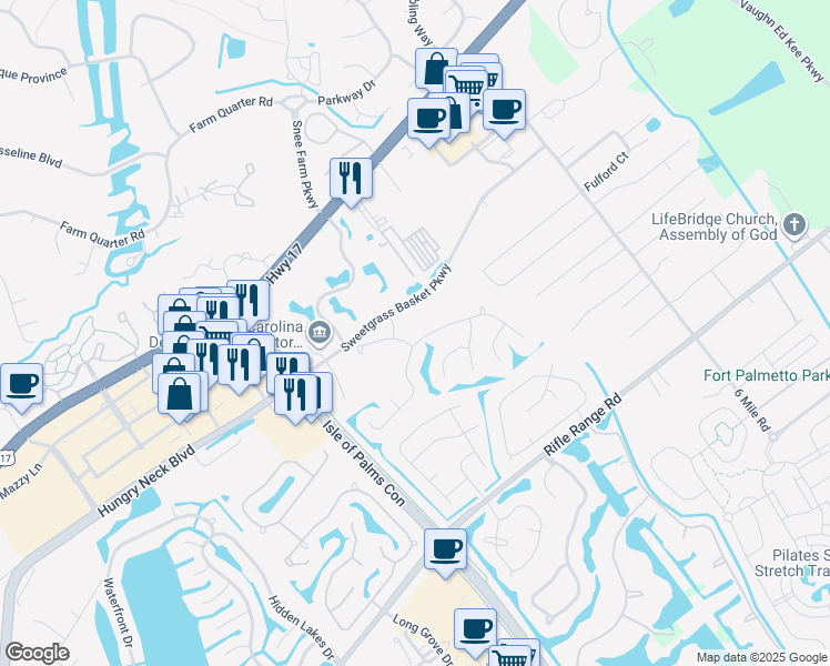 map of restaurants, bars, coffee shops, grocery stores, and more near 2058 Country Manor Drive in Mount Pleasant