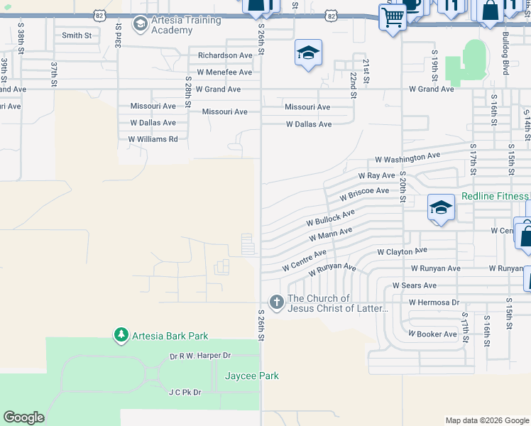 map of restaurants, bars, coffee shops, grocery stores, and more near 908 South 26th Street in Artesia