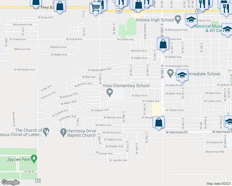 map of restaurants, bars, coffee shops, grocery stores, and more near 1802 W Centre Ave in Artesia