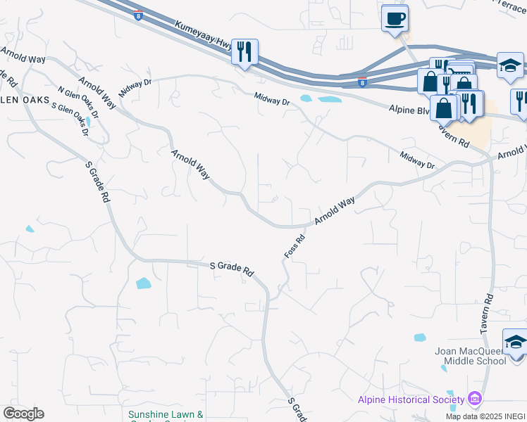 map of restaurants, bars, coffee shops, grocery stores, and more near 1239 Arnold Way in Alpine