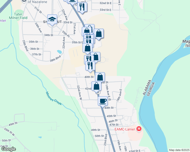 map of restaurants, bars, coffee shops, grocery stores, and more near 2009 40th Street in Valley