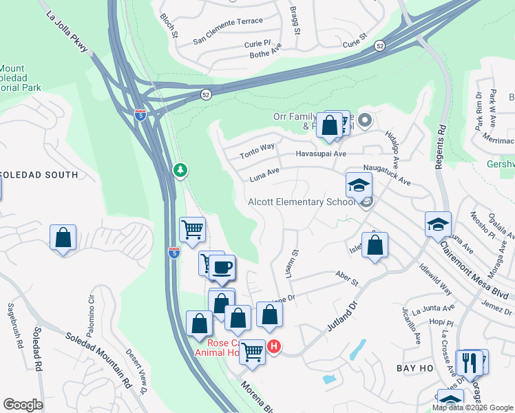 map of restaurants, bars, coffee shops, grocery stores, and more near 4659 Monongahela Street in San Diego