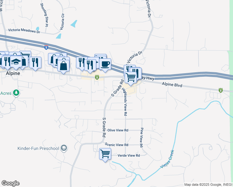 map of restaurants, bars, coffee shops, grocery stores, and more near 1516 Sun Tierra Circle in Alpine