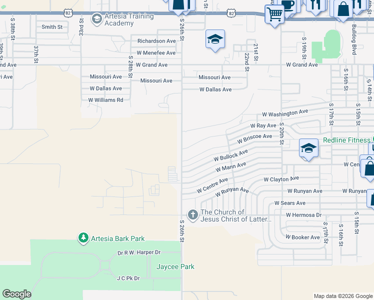 map of restaurants, bars, coffee shops, grocery stores, and more near 908 South 26th Street in Artesia
