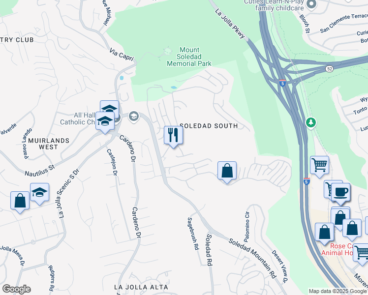 map of restaurants, bars, coffee shops, grocery stores, and more near 6469 Caminito Blythefield in San Diego