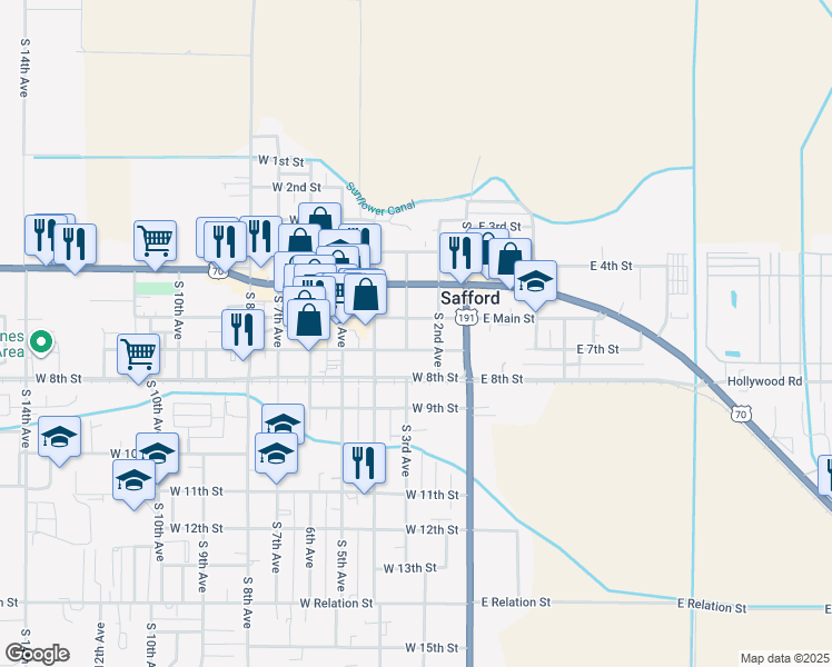 map of restaurants, bars, coffee shops, grocery stores, and more near 551-599 S 3rd Ave in Safford
