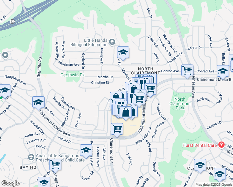 map of restaurants, bars, coffee shops, grocery stores, and more near 4882 Coconino Way in San Diego