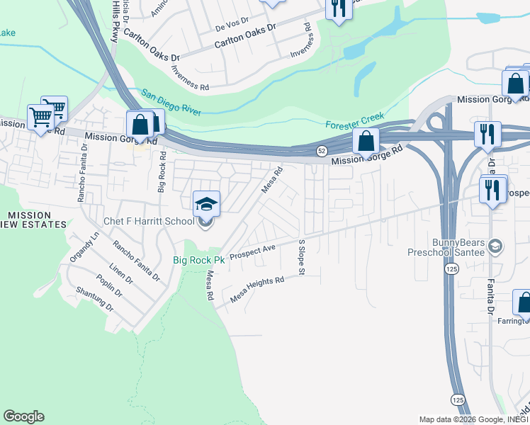 map of restaurants, bars, coffee shops, grocery stores, and more near 147 Garden Way in Santee